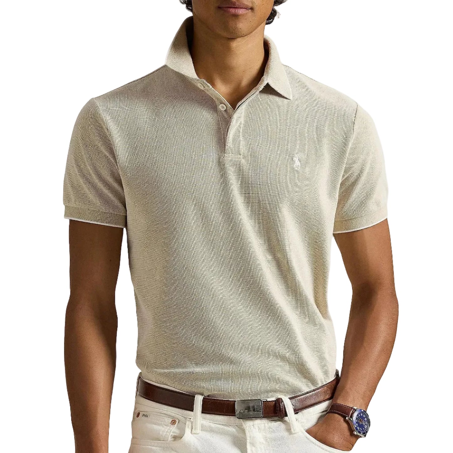 Oxford Mesh Stretch Cotton Polo Shirt