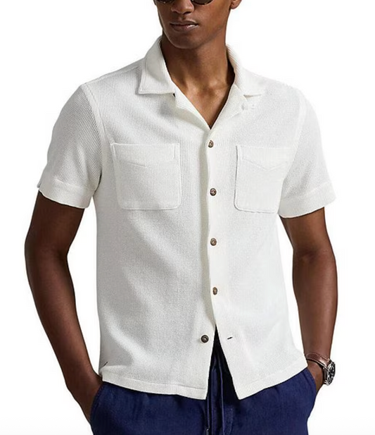 Waffle Cotton-Linen Camp Shirt