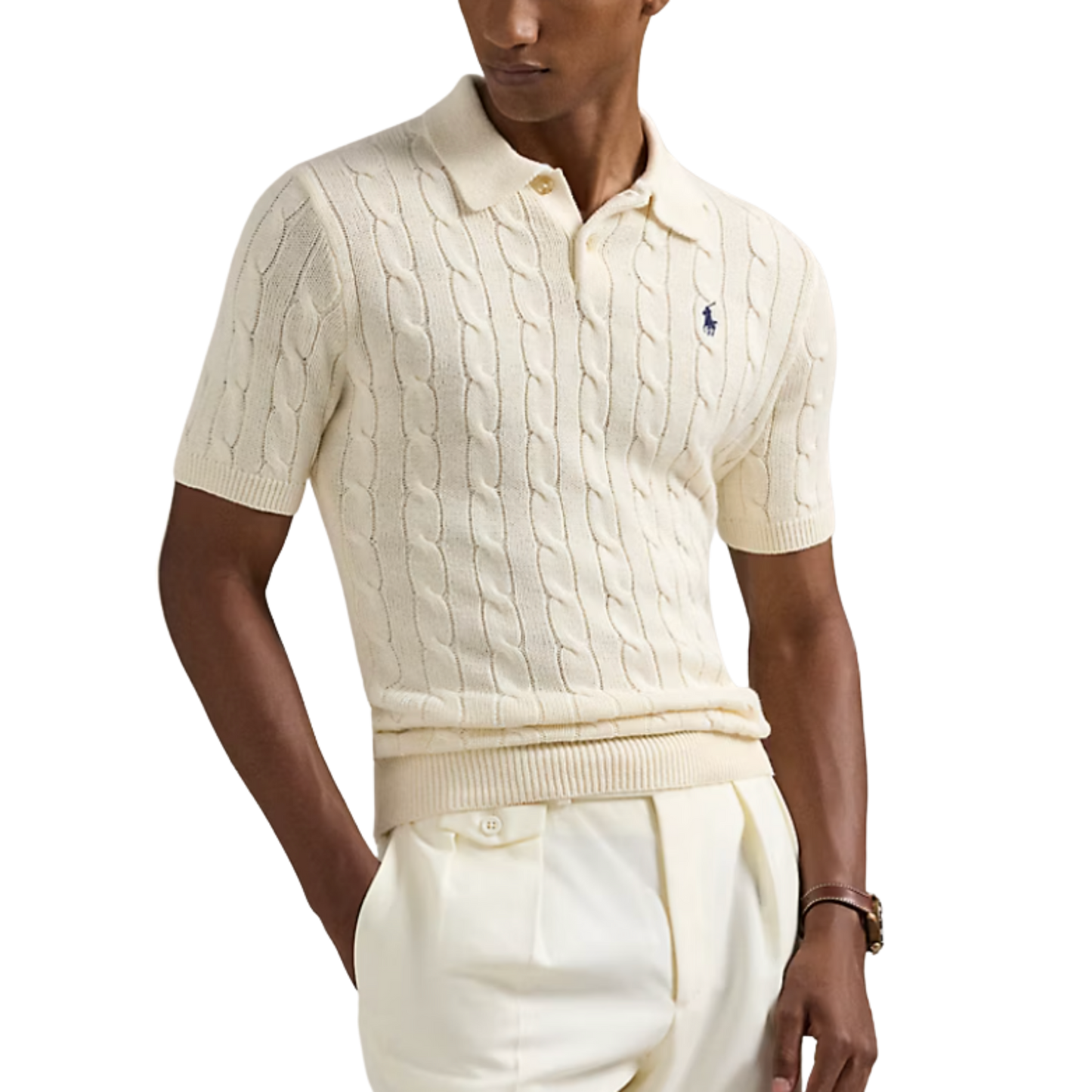 Cable-Knit Cotton Polo Sweater