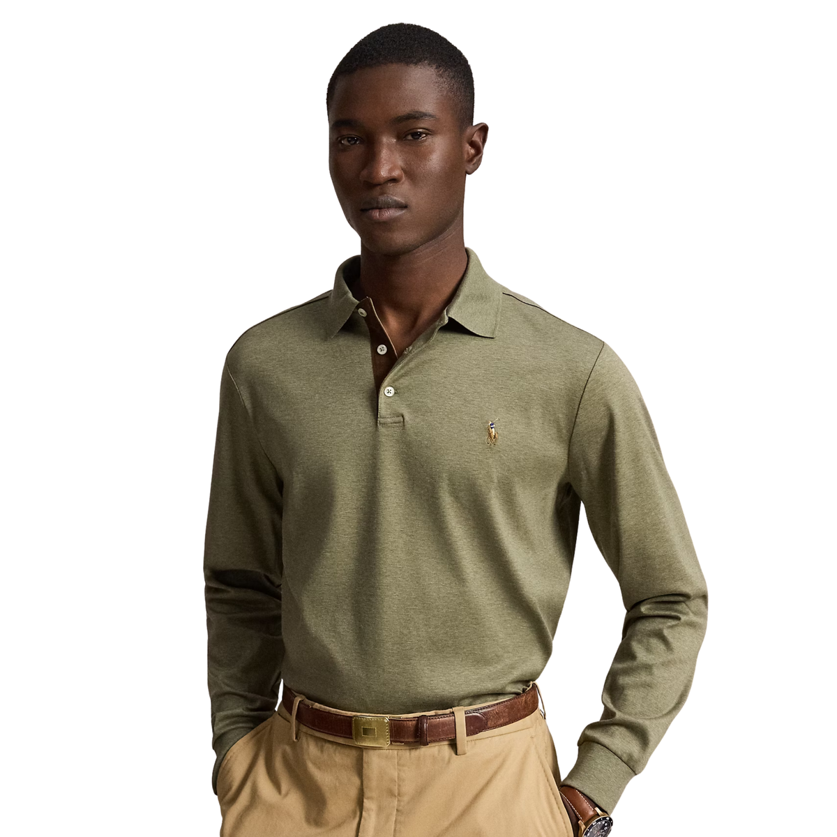 Classic Soft Cotton LS Polo - Green Heather
