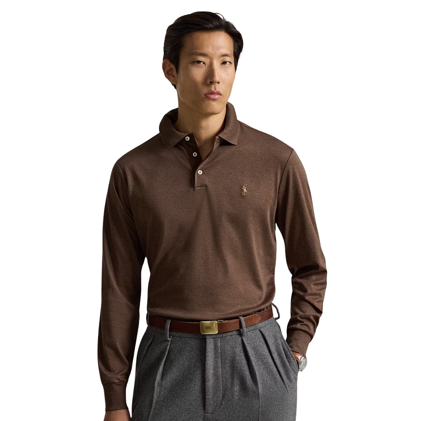 Classic Soft Cotton LS Polo - Nutmeg Brown