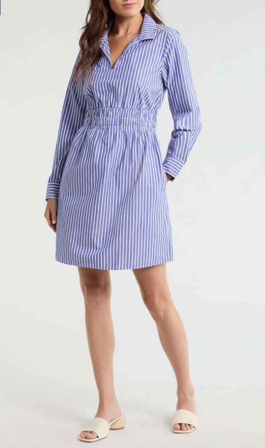 Sunlit Stripe LS Shirt Dress