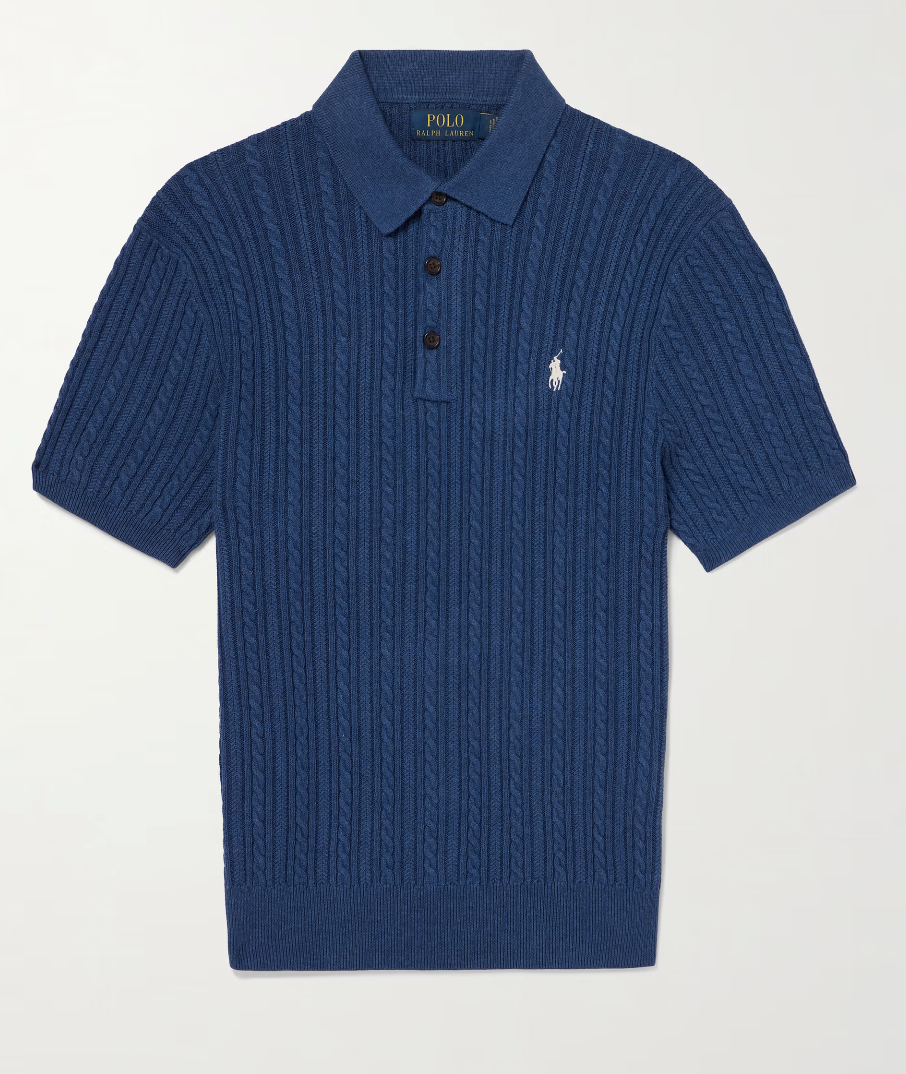 Cable-Knit Cotton Polo Shirt