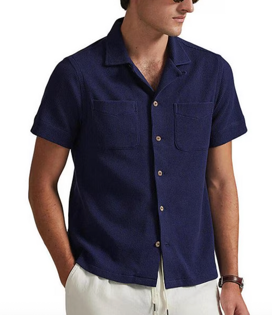Waffle Cotton-Linen Camp Shirt