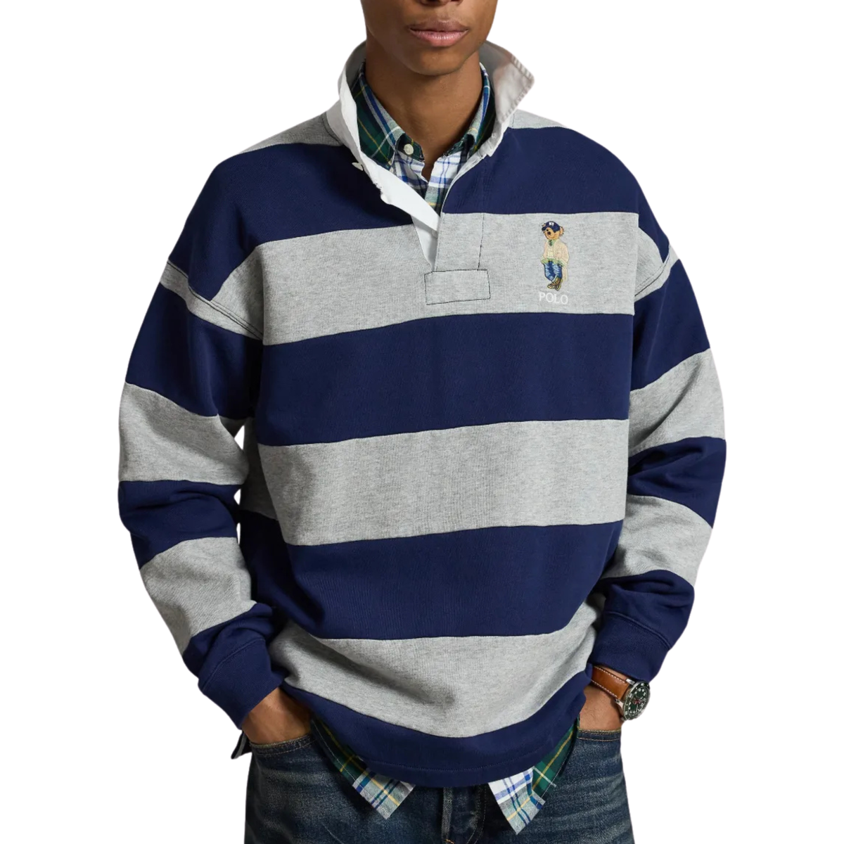 LS Athletic Fleece Litchfield Bear Stripe Rugby Polo